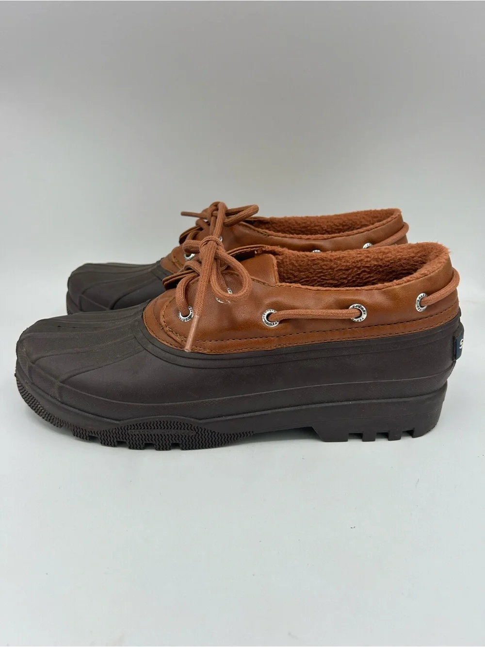 Sperry Rain Snow Duck Boots Womens Size 8.5M Brown Leather Rubber Waterproof